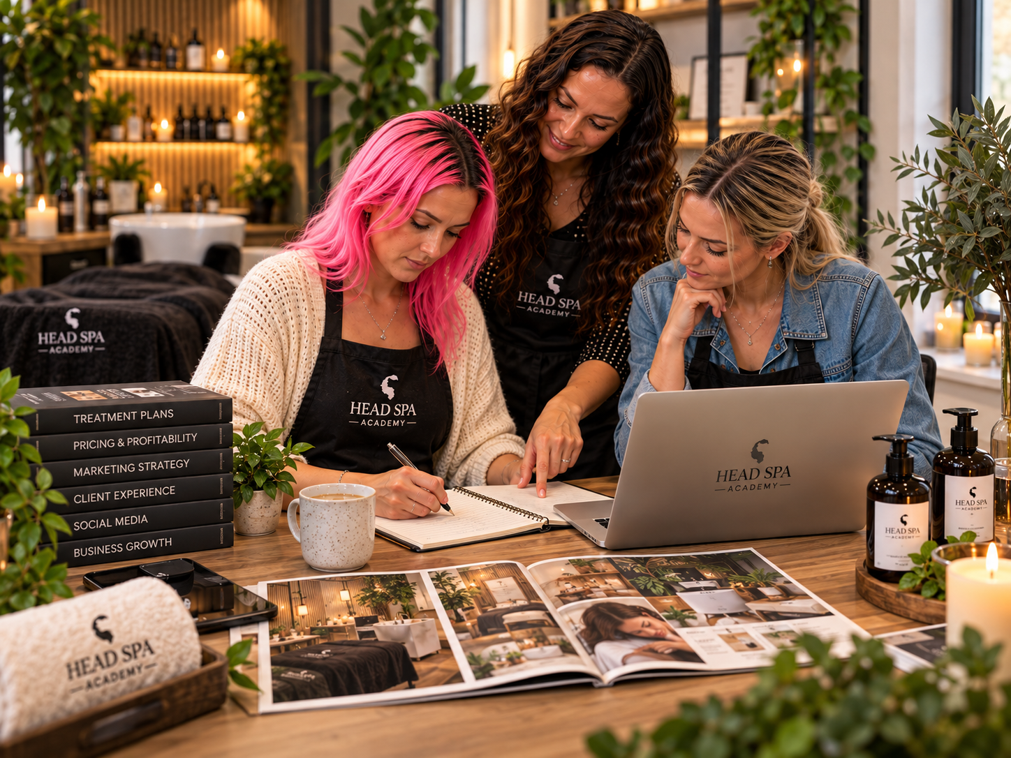 Head Spa Business Training Course UK Head Spa business training covering treatment creation, pricing, marketing and practical considerations for launching or adding professional Head Spa services to a business. Students learning how to launch a Head Spa business during professional training