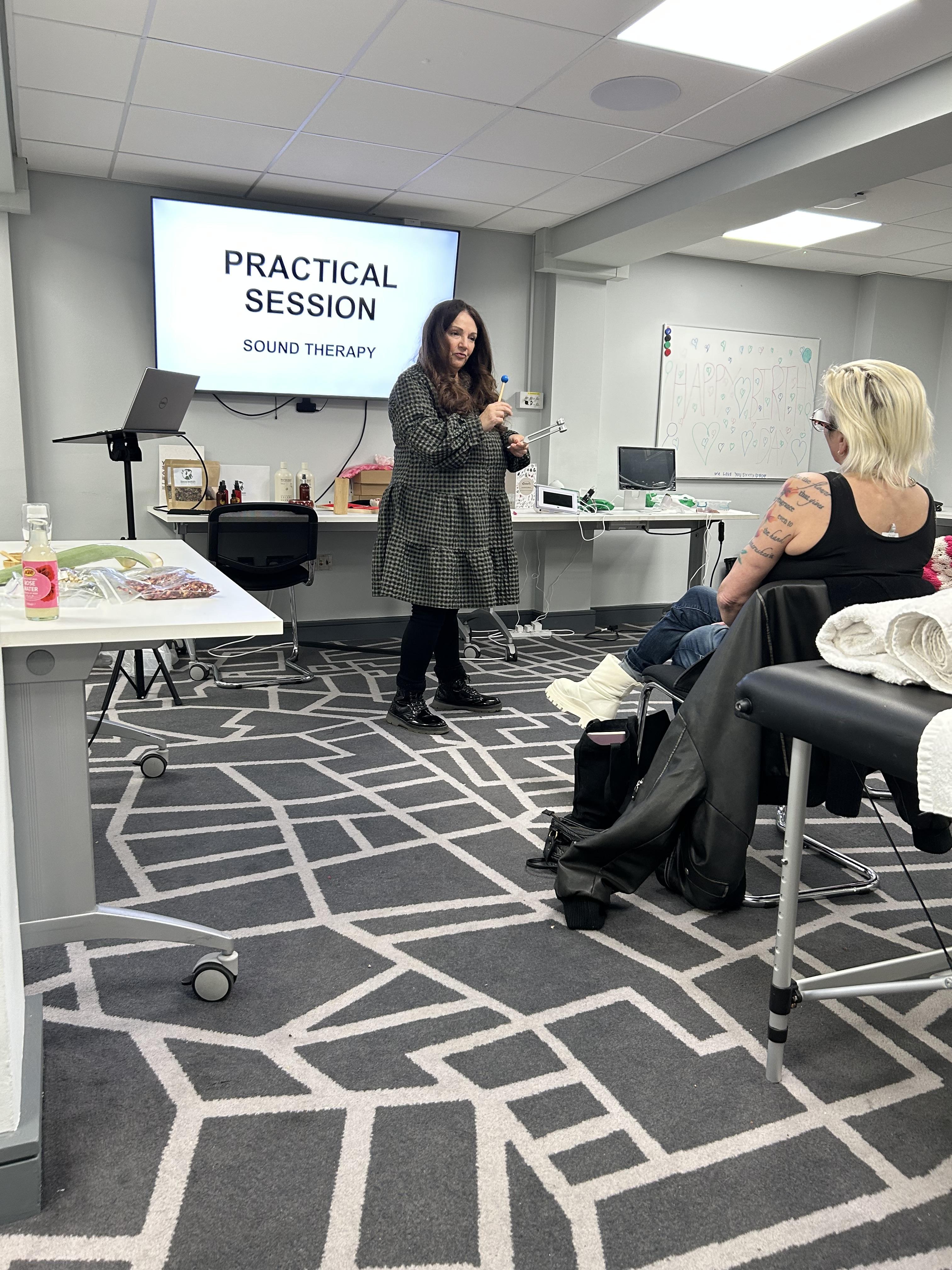 Sound therapy demonstration during holistic Japanese Head Spa training